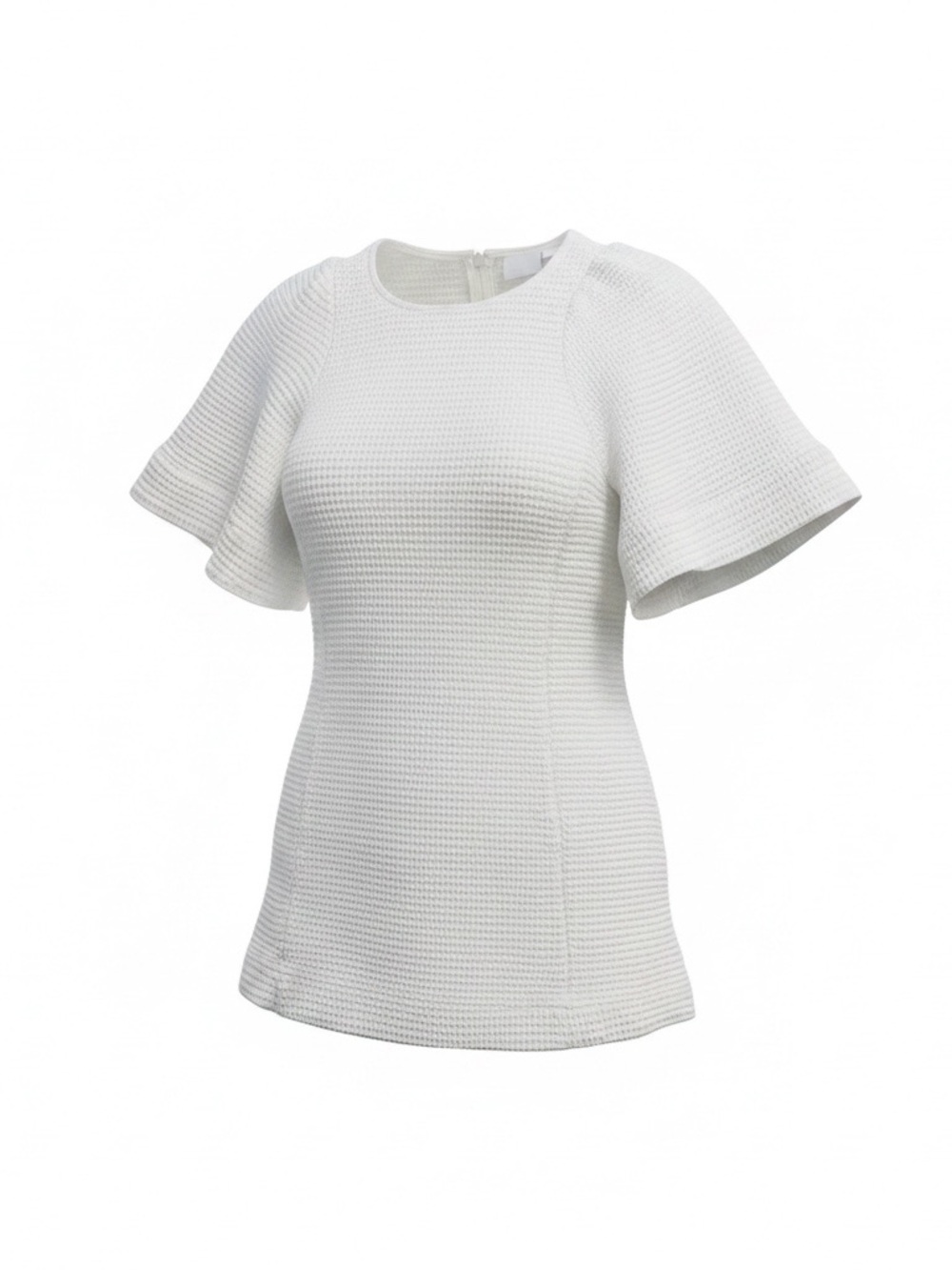 NEW ASOS Textured Scoop Neck Puff Sleeve White Pocket Back Zipper Blouse